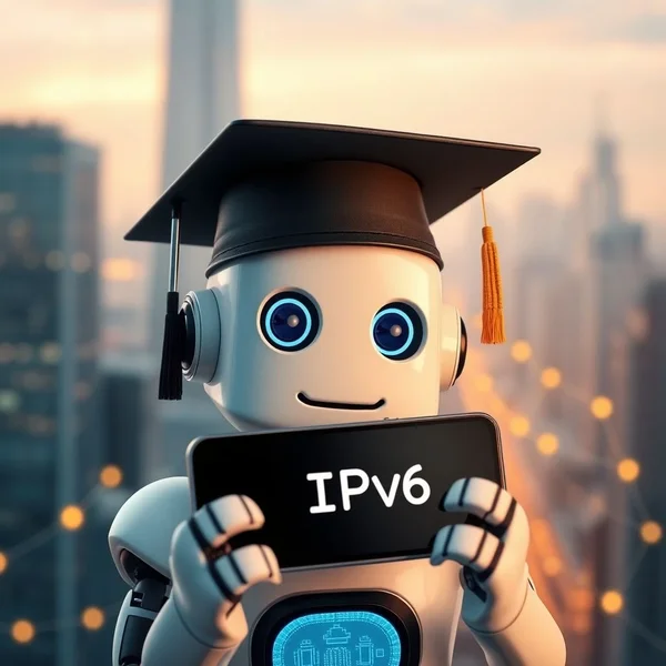 Image: A futuristic network graphic with "Understanding IPv6" text overlay