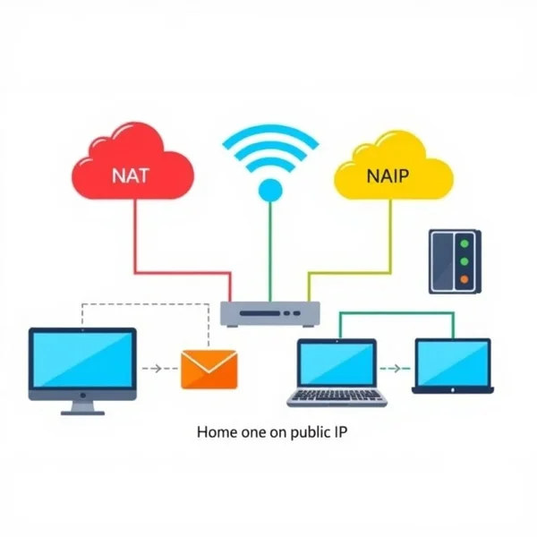 NAT (Network Address Translation)가 어떻게 작동하는지 설명하는 다이어그램