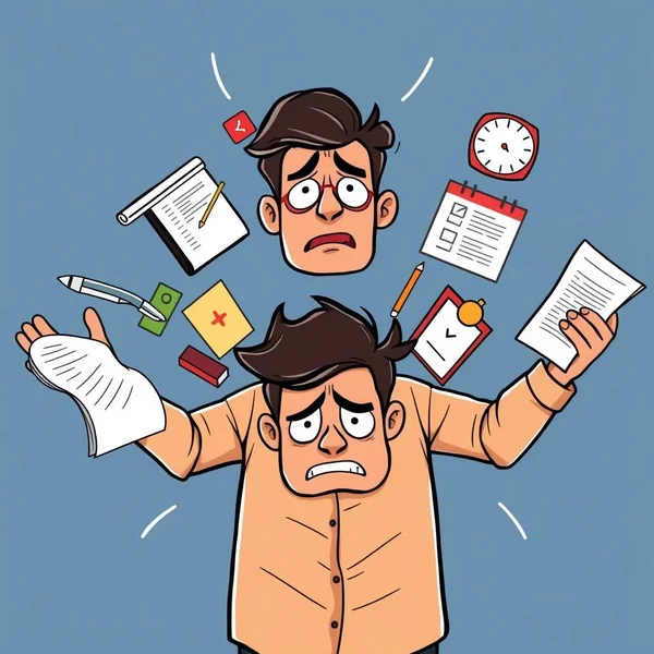 Une illustration d'une personne gérant plusieurs tâches, représentant un demanding job.