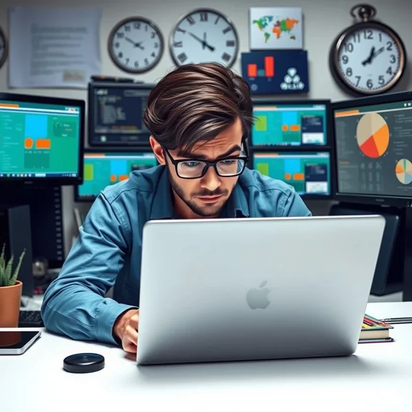 An illustration of a person managing multiple tasks, representing a demanding job.