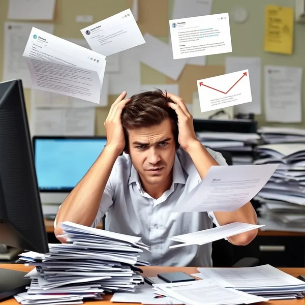 Minh họa một người quản lý nhiều công việc cùng lúc, biểu thị cho demanding job.