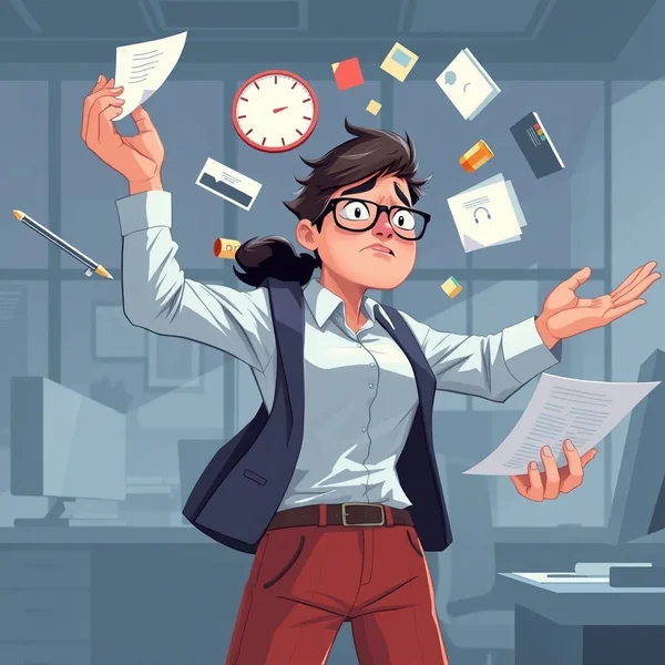 Un'illustrazione di una persona che gestisce più compiti, rappresentando un demanding job.