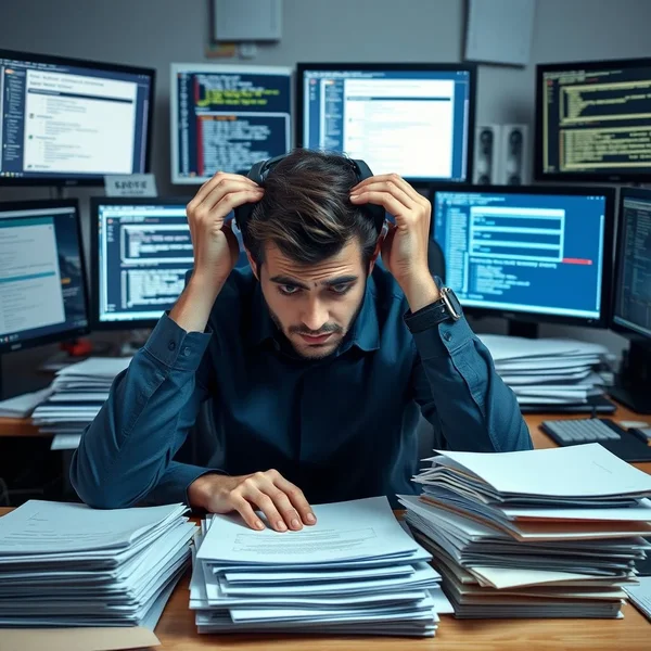 An illustration of a person managing multiple tasks, representing a demanding job.