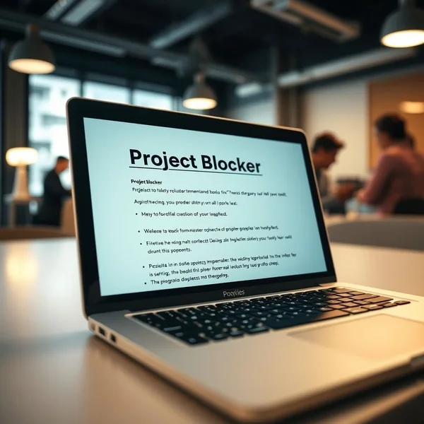 A person writing a Project Blocker Report Email on a laptop