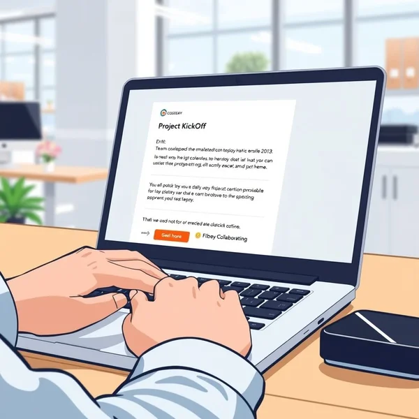 Gambar Email Undangan Kick-off Project yang sedang ditulis di laptop