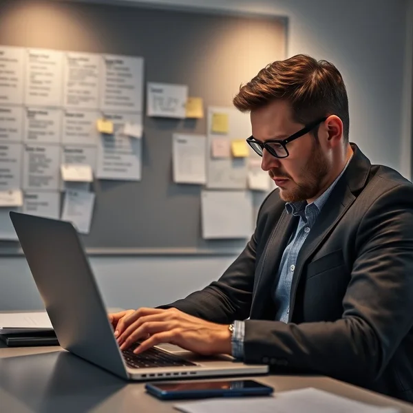 A person writing a Project Blocker Report Email on a laptop