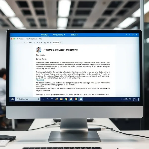 Un'email di annuncio di una fase del progetto chiara e professionale su uno schermo