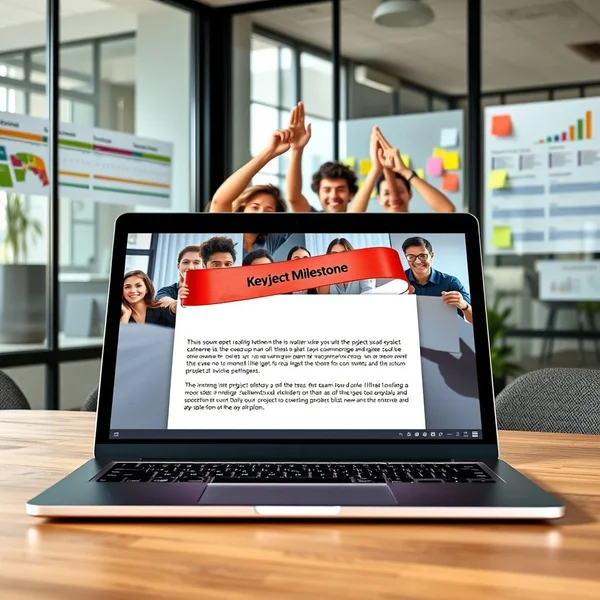 Un e-mail d’annonce de jalon de projet clair et professionnel sur un écran