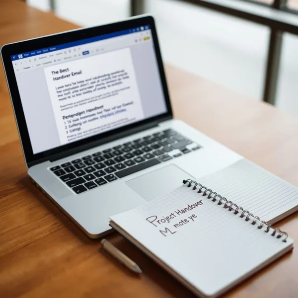 Image of a Project Handover Email being written on a laptop