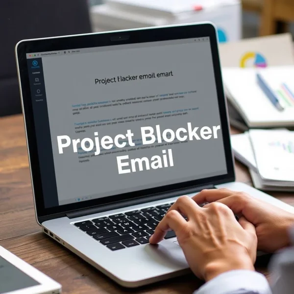 Une personne rédigeant un Project Blocker Report Email sur un ordinateur portable