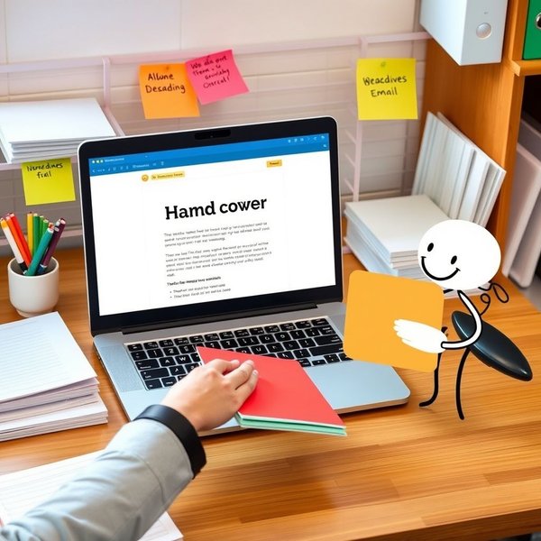 Imagem de um Email de Project Handover sendo escrito em um laptop