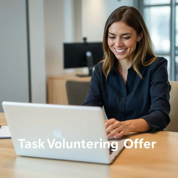 A person writing a Task Volunteering Email on a laptop