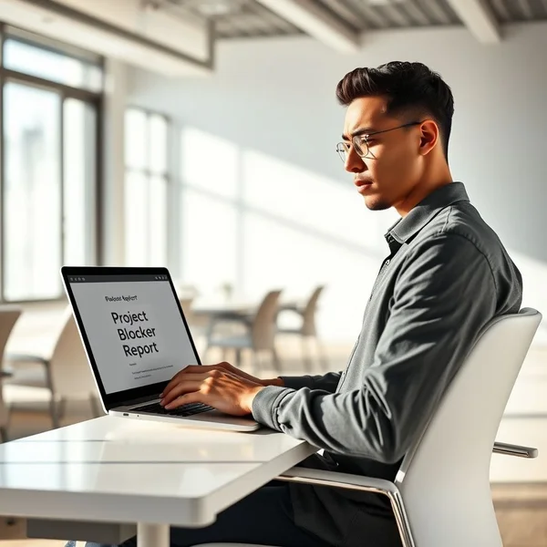 Una persona escribiendo un Project Blocker Report Email en una computadora portátil