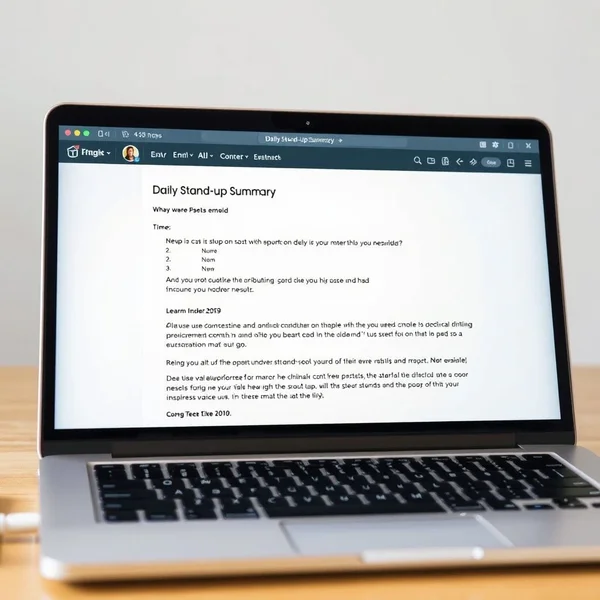Een duidelijke en professionele Daily Stand-up Summary E-mail op een laptop scherm