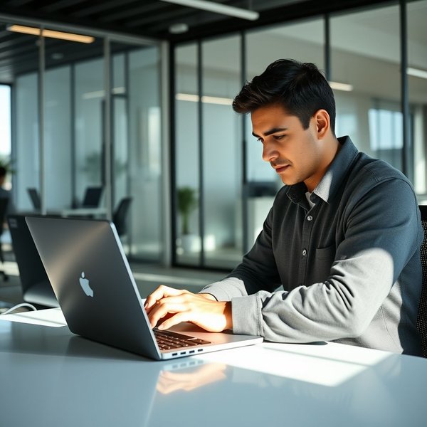 Een persoon schrijft een Project Blocker Report Email op een laptop