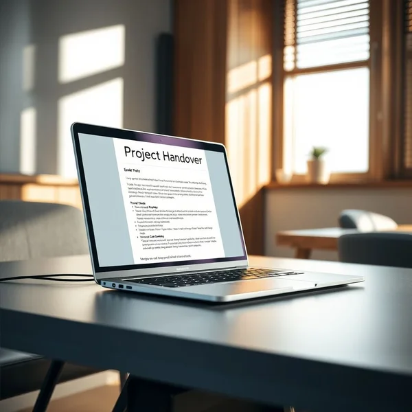 Image of a Project Handover Email being written on a laptop