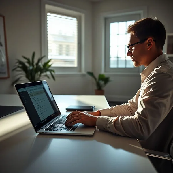 A person writing a Project Blocker Report Email on a laptop