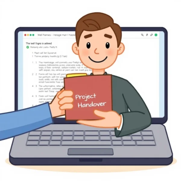 Изображение письма о Project Handover, написанного на ноутбуке