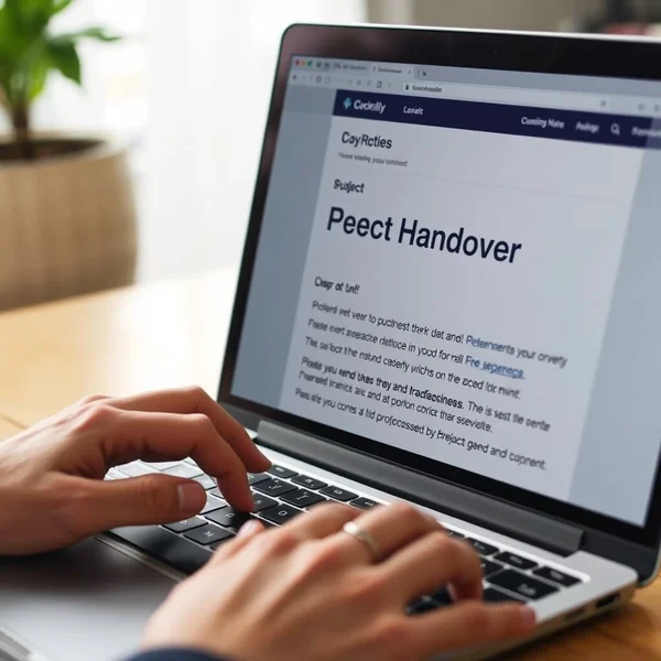 Image of a Project Handover Email being written on a laptop