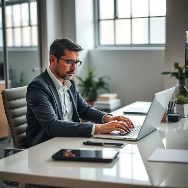 A person writing a Project Blocker Report Email on a laptop