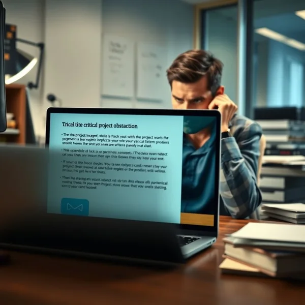 A person writing a Project Blocker Report Email on a laptop