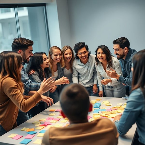 Image: A team collaborating around a whiteboard, illustrating the purpose of a Brainstorming Invitation Email
