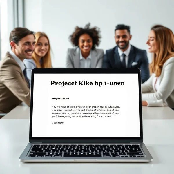 Image of a Project Kick-off Invitation Email being written on a laptop