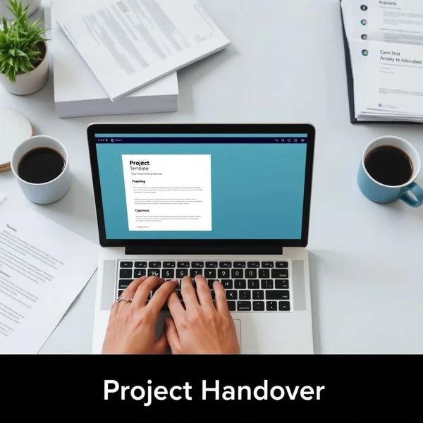 Image of a Project Handover Email being written on a laptop