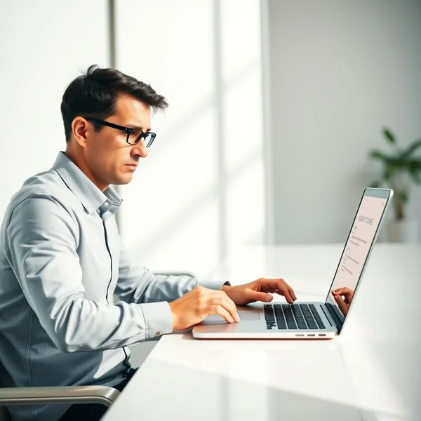 A person writing a Project Blocker Report Email on a laptop