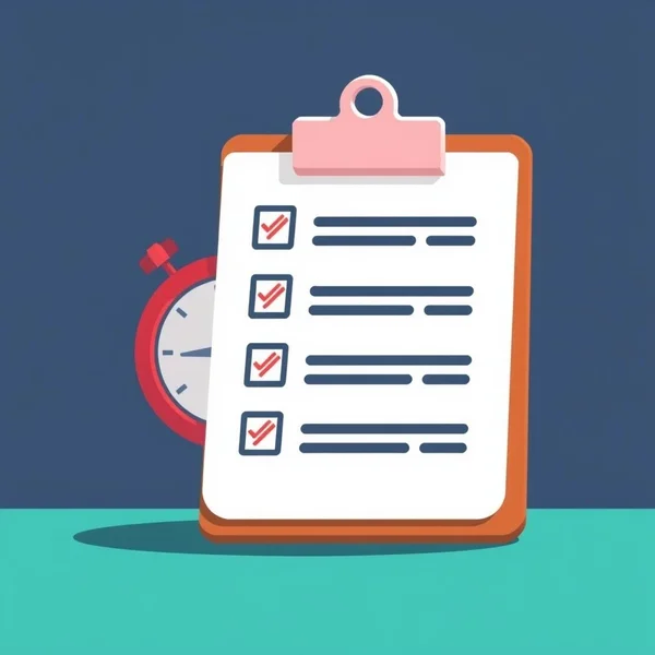 An icon of a checklist with a clock, symbolizing an Overdue Task Follow-up Email