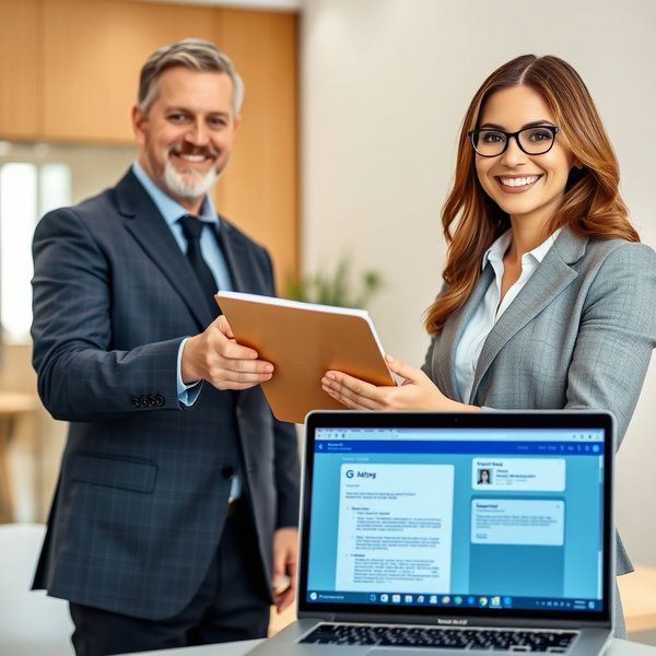 Image of a Project Handover Email being written on a laptop