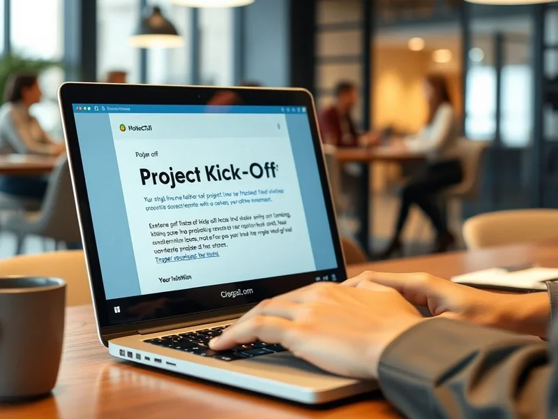 ภาพอีเมลเชิญประชุม Project Kick-off ที่กำลังเขียนอยู่บนแล็ปท็อป