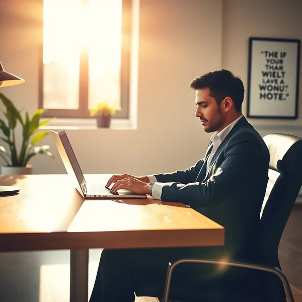 A person looking seriously at a laptop, composing a Project Mistake Acknowledgment Email