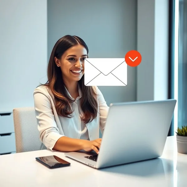Una ilustración que muestra a una persona enviando un correo de confirmación de recepción de información