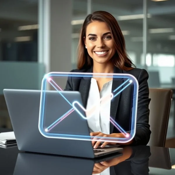 رسم توضيحي لشخص يرسل بريدًا إلكترونيًا لتأكيد استلام المعلومات Information Receipt Confirmation