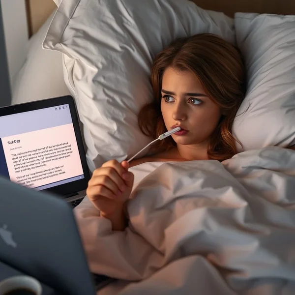 A professional Sick Day Notification Email being written on a laptop
