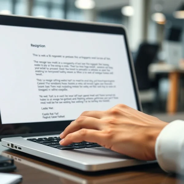 Immagine di una Resignation Email professionale scritta su un laptop