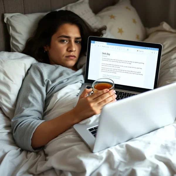 A professional Sick Day Notification Email being written on a laptop