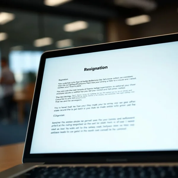 Image of a professional Resignation Email being written on a laptop
