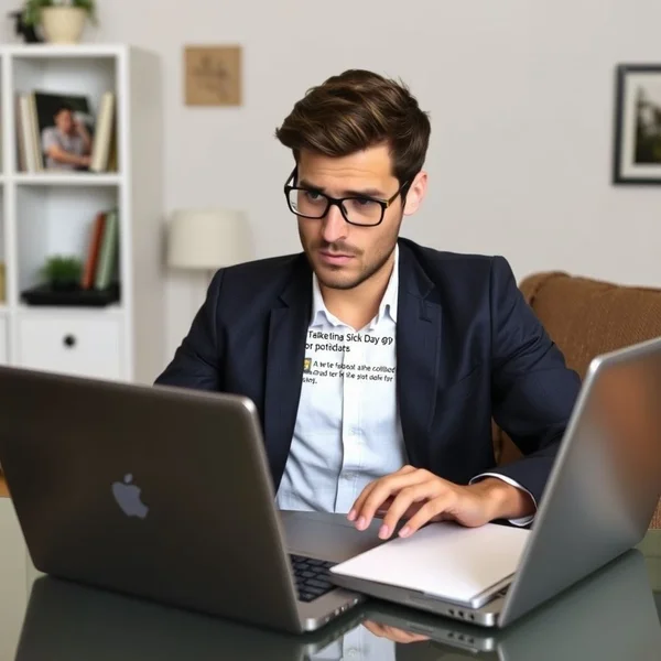 A professional Sick Day Notification Email being written on a laptop