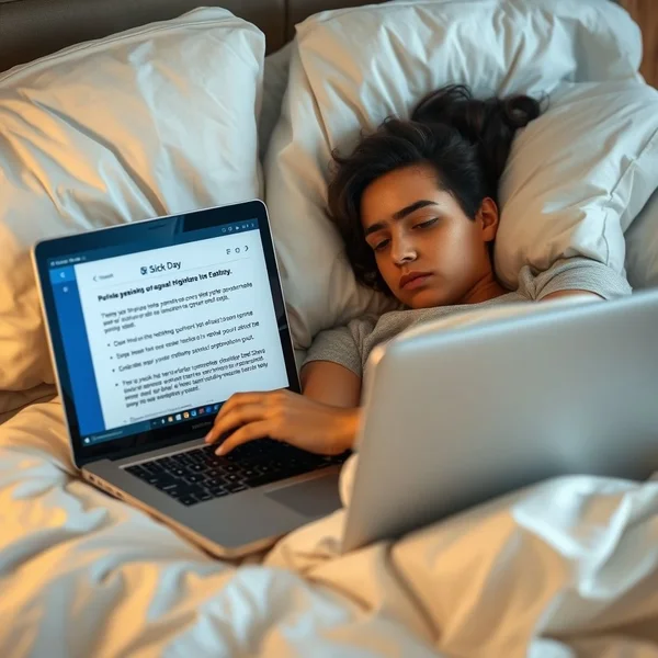 Bir dizüstü bilgisayarda yazılan profesyonel Sick Day Notification E-postası