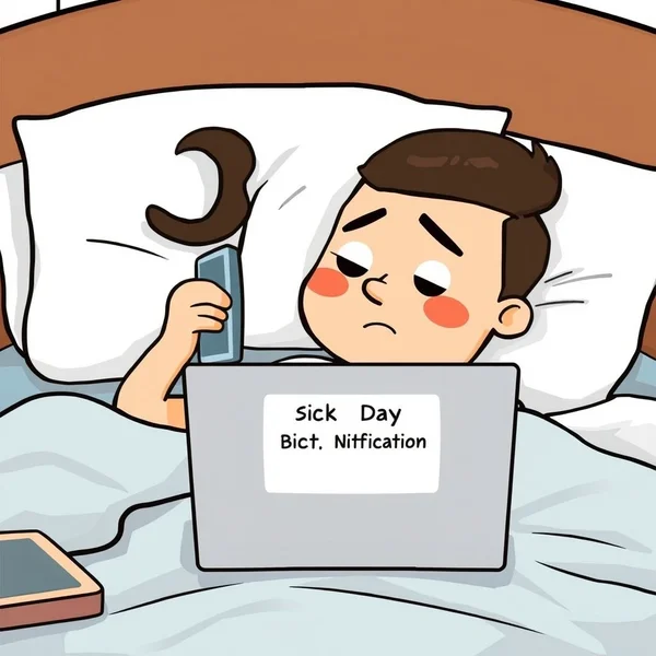 A professional Sick Day Notification Email being written on a laptop