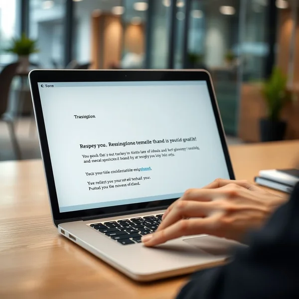 Image of a professional Resignation Email being written on a laptop