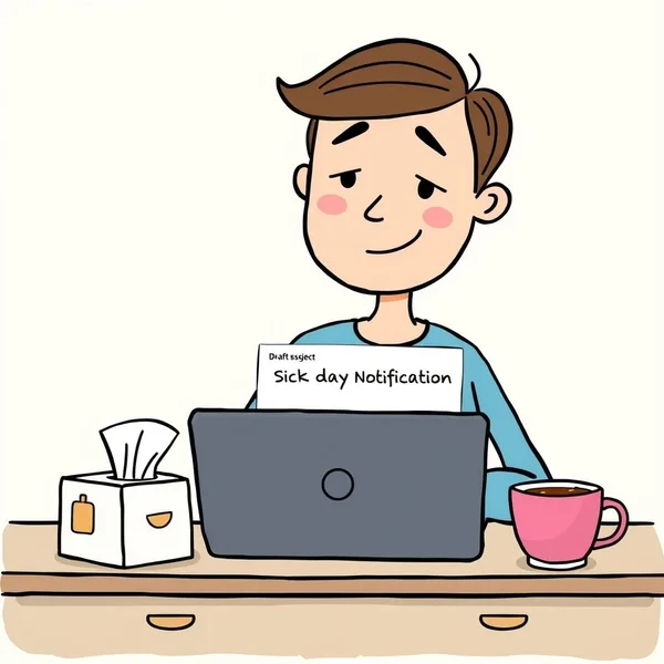 A professional Sick Day Notification Email being written on a laptop