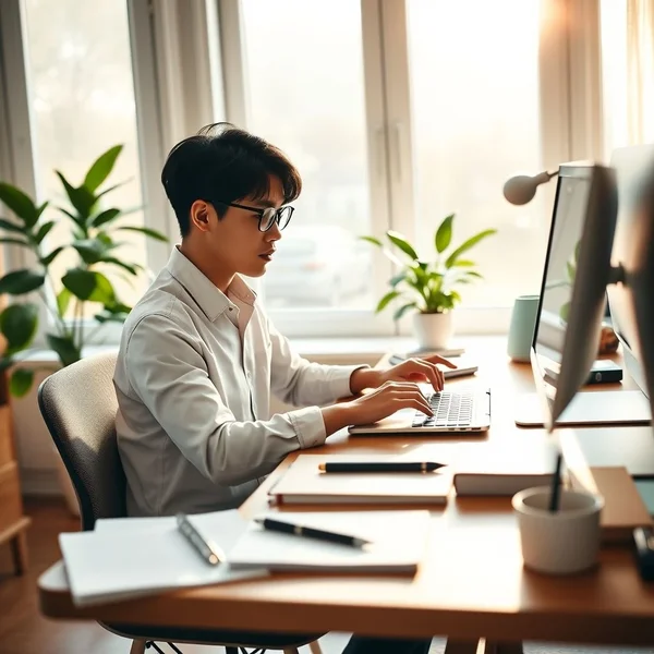 A person typing a WFH Policy Inquiry Email on a laptop