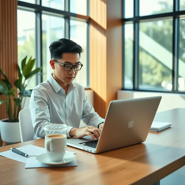 A professional writing a Personal Information Update Email on a laptop