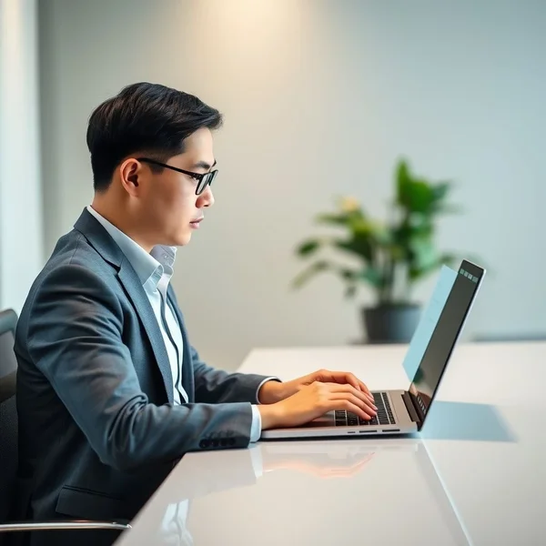 Một người đang cẩn thận viết Workplace Grievance Report Email trên laptop