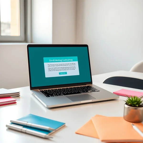 Một email Workshop Enrollment Confirmation rõ ràng và chuyên nghiệp trên màn hình laptop