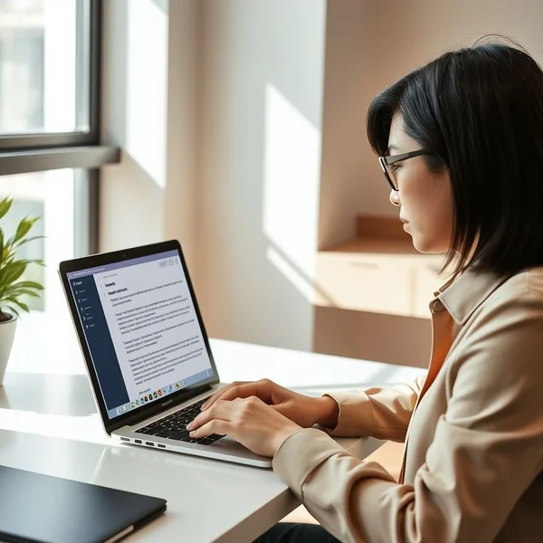 Một hình ảnh mô tả một người đang viết Email Yêu Cầu Thư Xác Nhận Việc Làm trên máy tính xách tay.