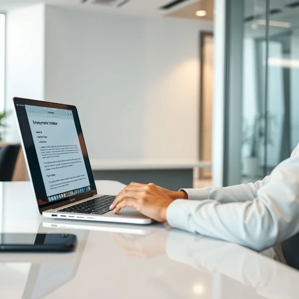 Gambar yang menunjukkan seseorang sedang menulis Email Permintaan Employment Verification Letter di laptop.